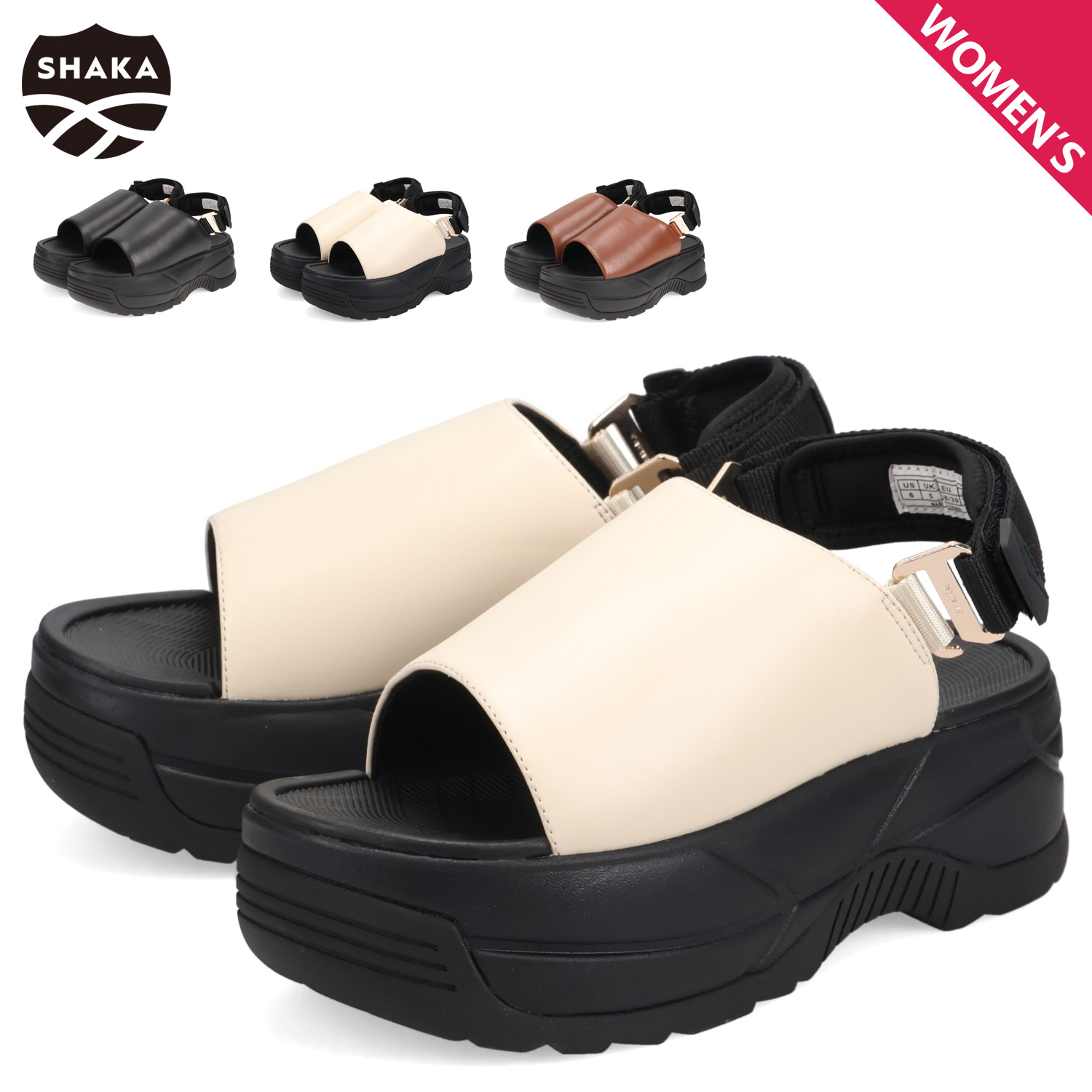 ストラップサンダル バケイ チャンキー レディース 厚底 ブラック オフ ホワイト ブラウン SK-281