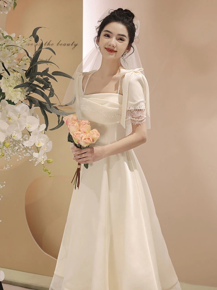 婚約ドレス新しいスタイルの誕生日パーティー証明書登録小さな白いドレス通常時に着用できるフレンチガーゼ乾杯ドレス30%制限