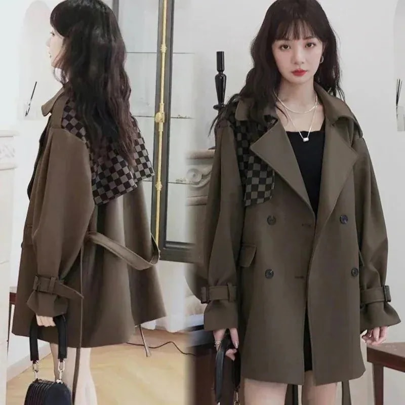 韓国ファッショントレンチコートレディース高級感春アウター長袖コートトップスゆったり気質百掛けジャケット英伦風203040通勤