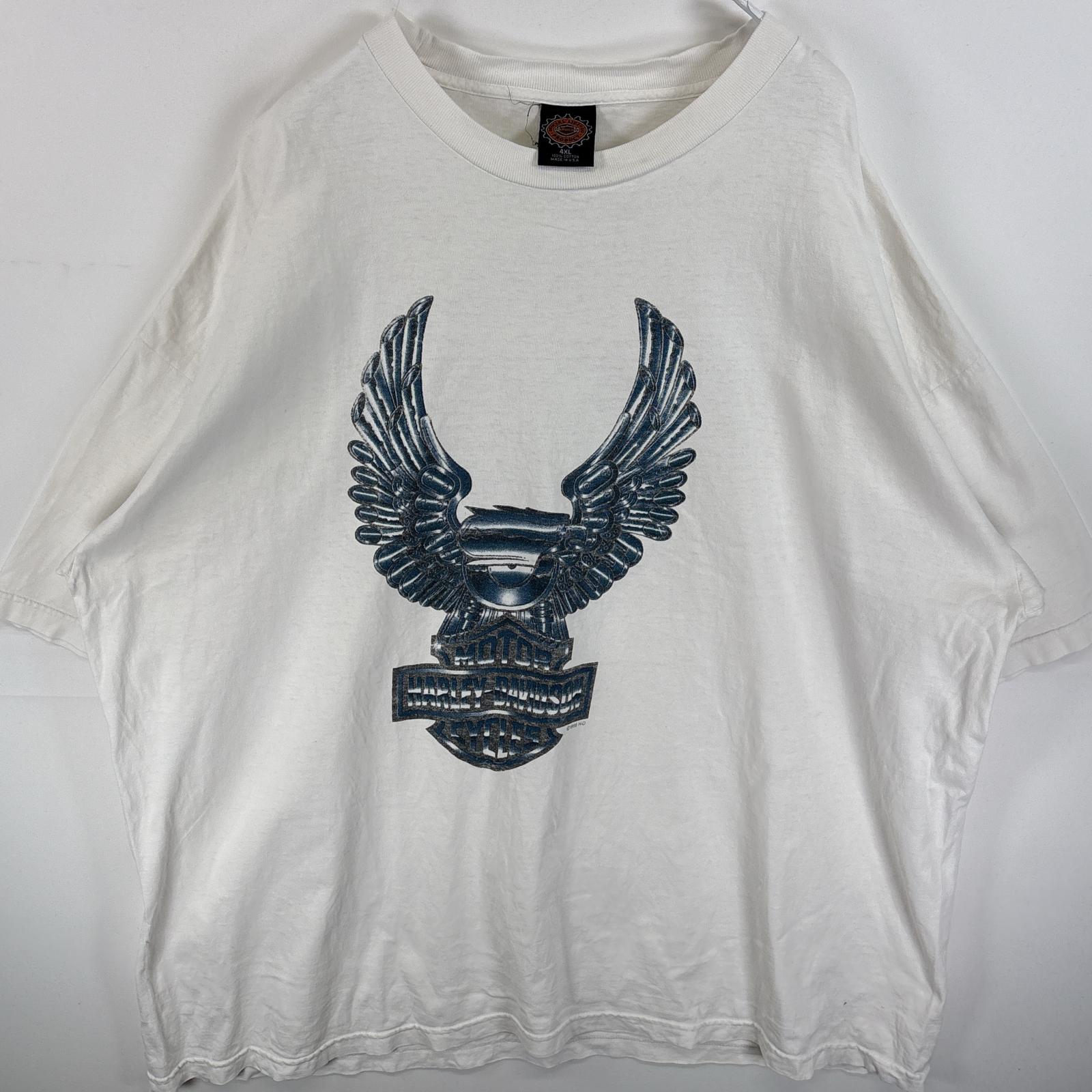 古着 90s/90年代 半袖Tシャツ 両面 ラバープリント コピーライト@1998 USA製 4XL ホワイト メンズ