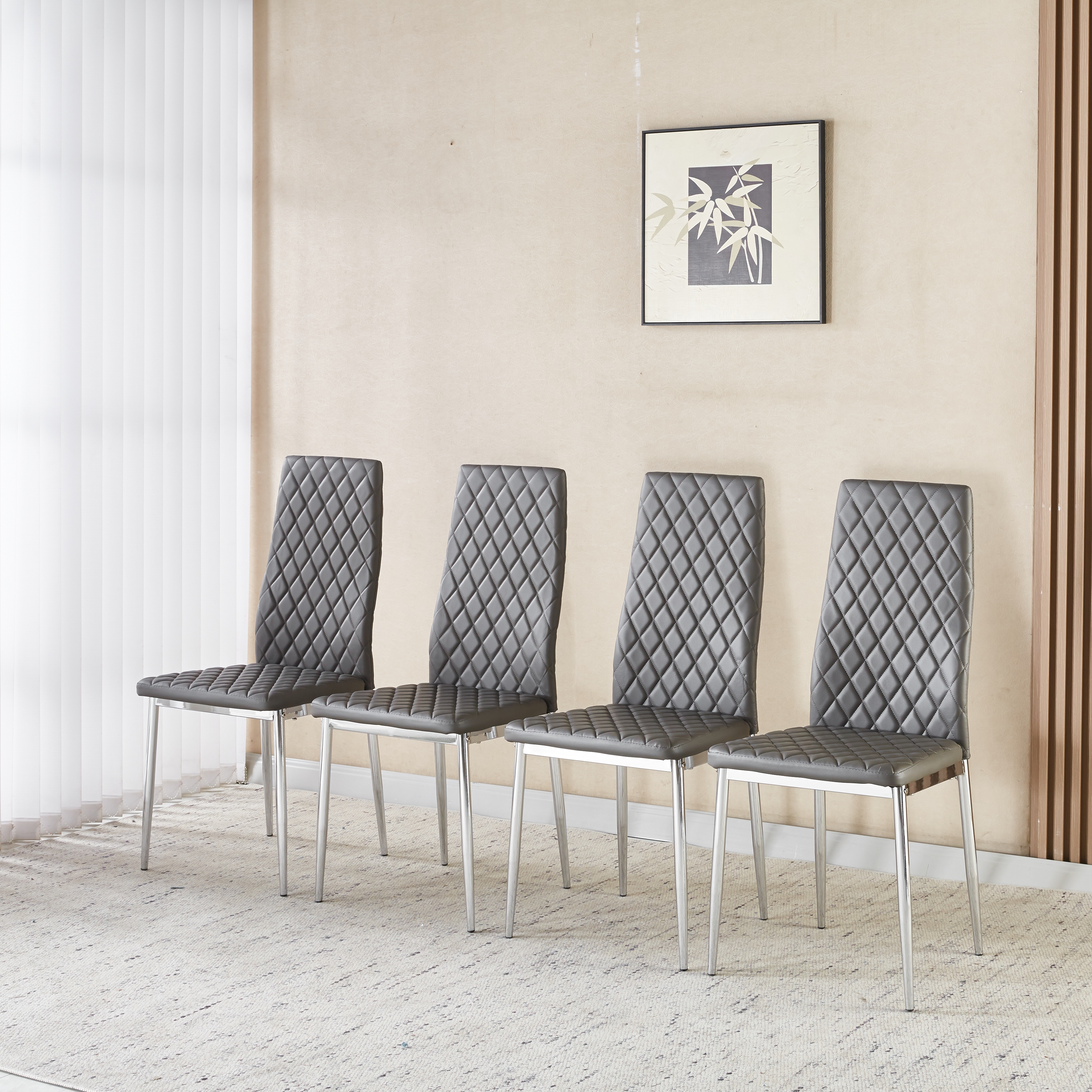 【国内発送】1298ダイニングチェア 4脚セット レザー メッキ脚 椅子 イス 食卓椅子 菱形 レトロ 北欧 コンパクト リビングチェア