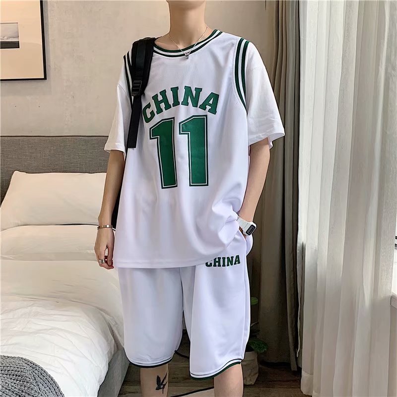 夏のスポーツスーツ男性韓国版流行のバスケットボールユニフォーム半袖tシャツ5点セットネットセレブカップルツーピースセット Tシャツ 100 品質 Www Quartzhotel Mx