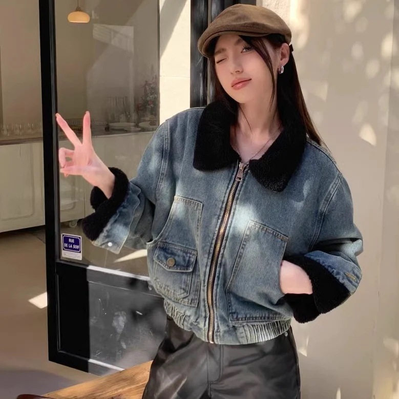 ボア デニムジャケット レディース 韓国 ファッション デニム ジップアウター ショート丈 防寒アウター 冬ジャケット あたたかジャケット おしゃれ