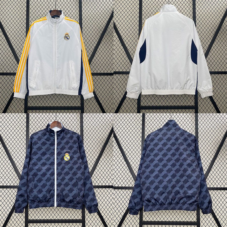 2324 レアルマドリード トレーニングユニフォーム 外観ユニフォーム メンズ 長袖ジャケット 両面ウインドブレーカー サッカーユニフォーム 秋冬スポーツウェア