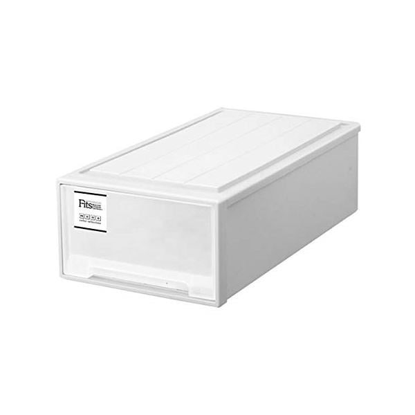 衣類収納/収納ケース ロング ホワイト 幅39奥行74高さ23cm 日本製 キャスター対応 天馬 フィッツケース モノ