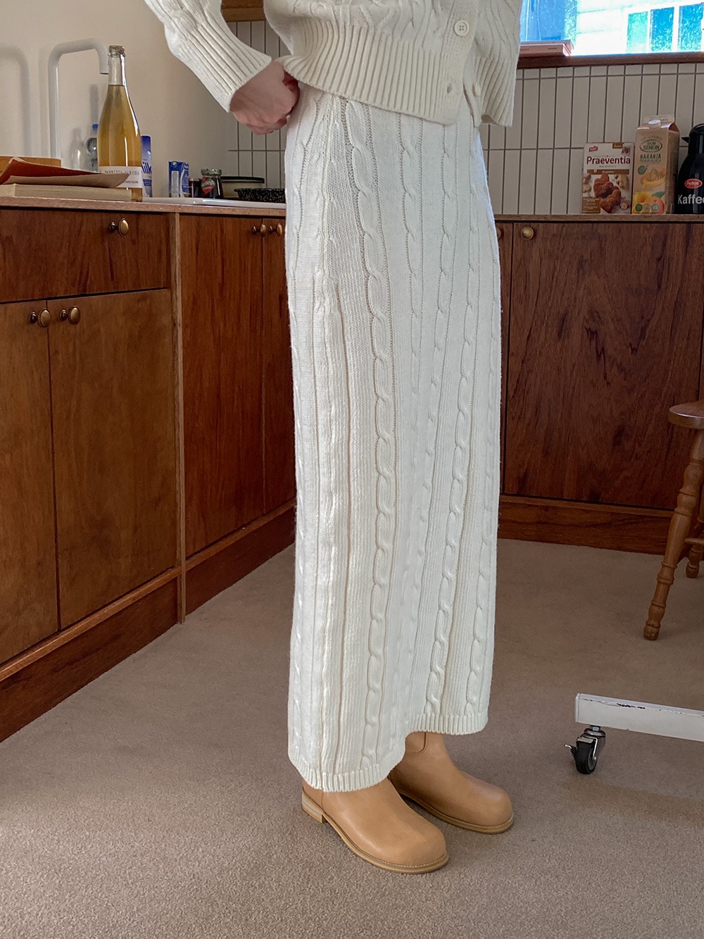 ニット ロングスカート ケーブル Aライン 秋 春 冬 スパン 柔らかい スリムな