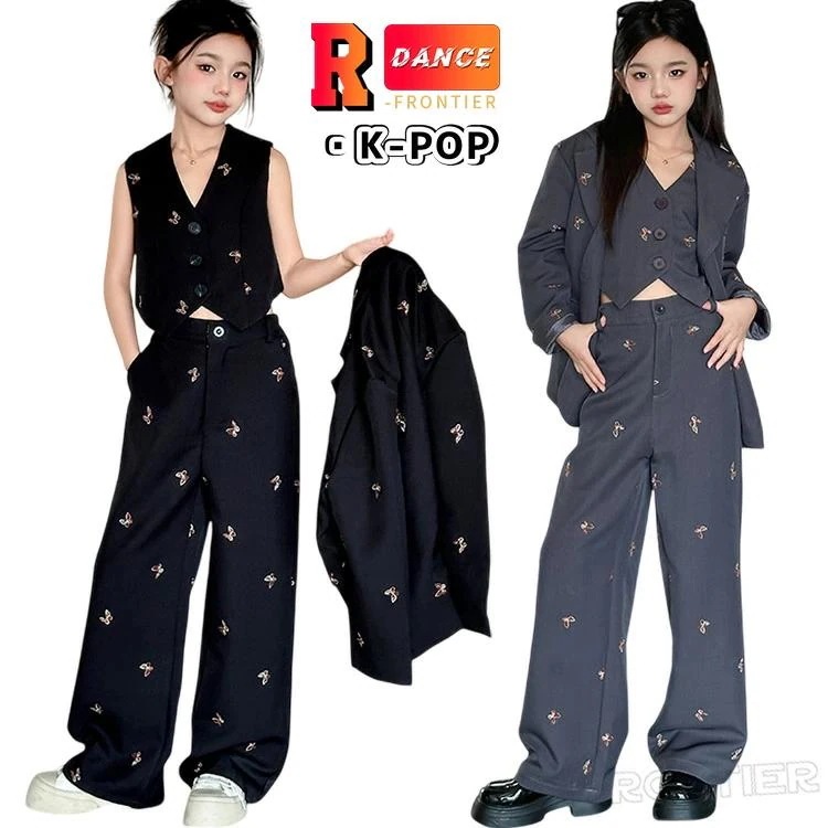 ダンス衣装 ベスト ダンス スーツ キッズダンス 衣装 ダンス衣装 パンツスーツ 子供服 ヒップホップ セットアップ 黒スーツ グレー ダンス ジャケット パン2025