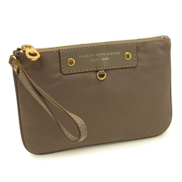 ポーチ ロゴ ストラップ付き グレー×ゴールド レディース 中古