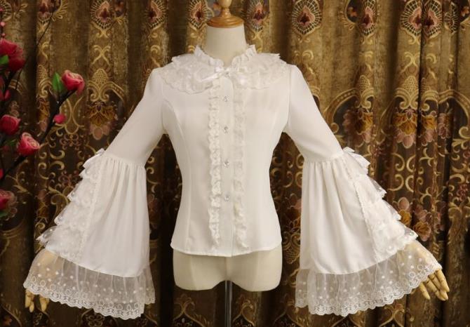 ブラウス ロリータ シフォンブラウス レディースシャツ 姫袖 長袖 丸襟レディースファッション