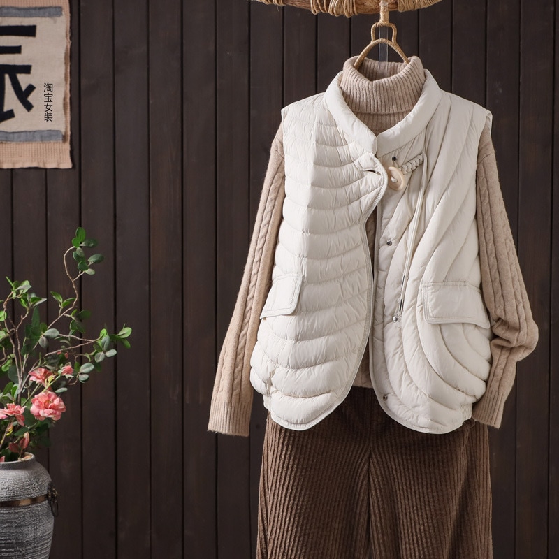 90 ホワイトダックダウン ライトショートダウンジャケットベスト レディース 秋冬新作 ゆったり スタンドカラー スリム プチベスト
