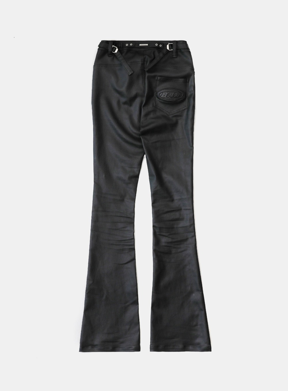 【BADBLOOD】 SQUAD LOW RISE BOOTCUT PANTS : COATED BLACK