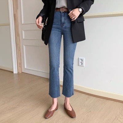 パンツ ボトムス デニム アンクル丈 セミフレア ブーツカット 大人可愛い きれいめ シンプル 上品 おしゃれ かっこいい レトロ レディース 無地 オルチャン こなれ感 お出かけ 春 夏 ママ