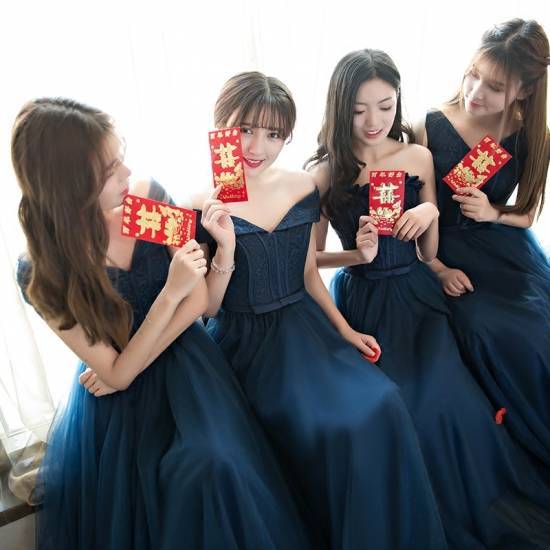 【新品】ドレス パーティードレス レディース ロング 結婚式 二次会 お呼ばれ 演奏会 パーティ フォーマル オフショル レース エレガント フェミニン 細見え 20代 30代 大きいサイズ ネイビー