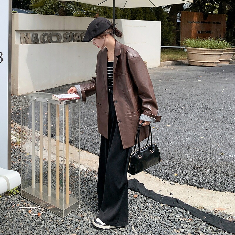 レザージャケット ショートジャケット 秋 新作 高級感 PU バイカージャケット