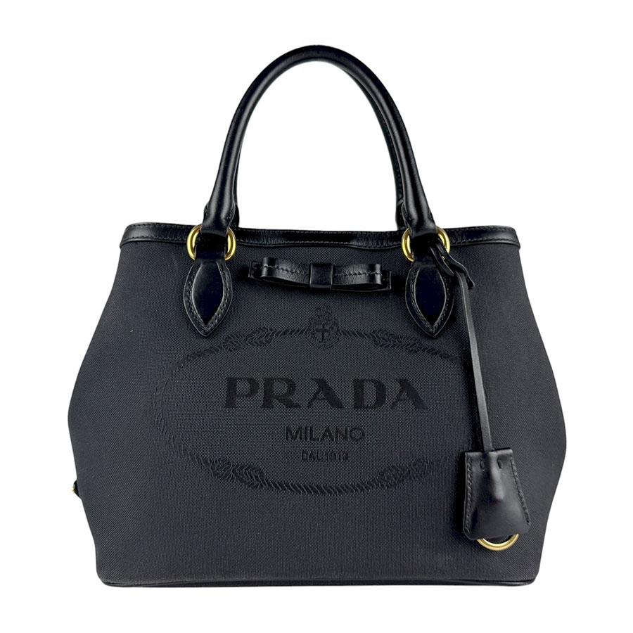プラダ PRADA ハンドバッグ ショルダーバッグ ジャガード ロゴ キャンバス/レザー ブラック レディース z7085