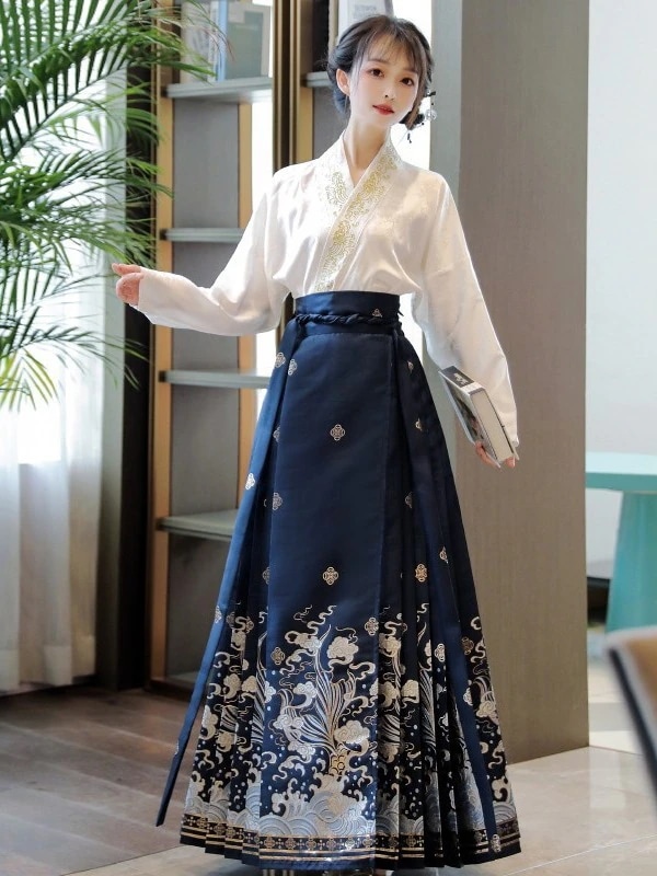 大人の女性の新しい中国馬面スカート秋冬金織り [滄海] デイリー明代漢服女性 2024 新しいスタイル 母の日のプレゼント