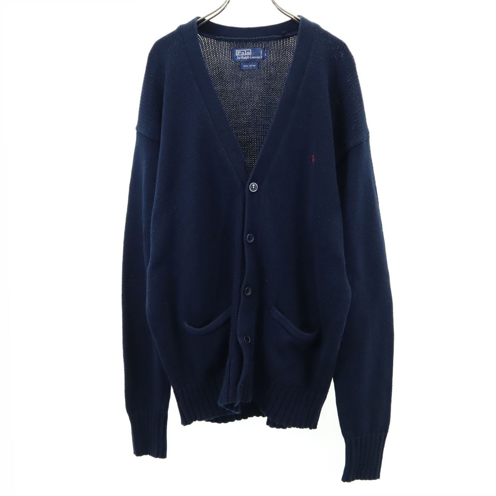 ポロバイラルフローレン 長袖 Vネック 二ット カーディガン L ネイビー Polo by Ralph Lauren メンズ