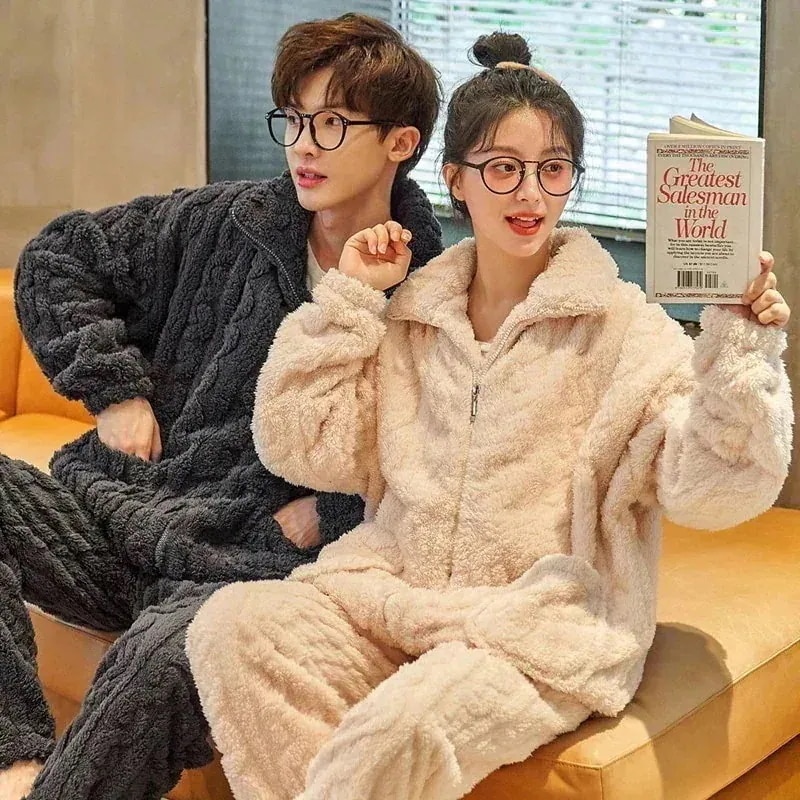 最安値!ペアパジャマ フランネル 前開き モコモコ ペアパジャマ カップル プレゼント V434