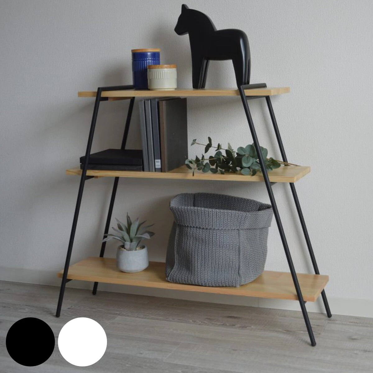 オープンラック 3段 天然木棚 アイアン脚 幅90cm オープンシェルフ 棚 飾り棚 天然木 アイアン ラック 日本製 木製 簡単組み立て 多目的シェルフ 収納 リビング収納 ブラック