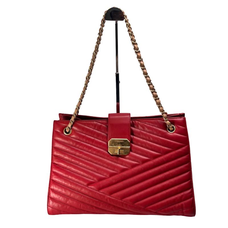 CHANEL シャネル レザー ハンドバッグ レッド A-13036