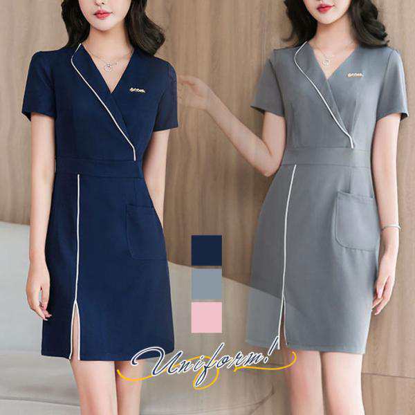 【2枚購入で100円OFF】ユニフォーム エステ サロン 通勤 レディース 女性 ワンピース 制服 おしゃれ マッサージ 美容 接客 歯科 化粧品販売 ホテル 受付 送料無料