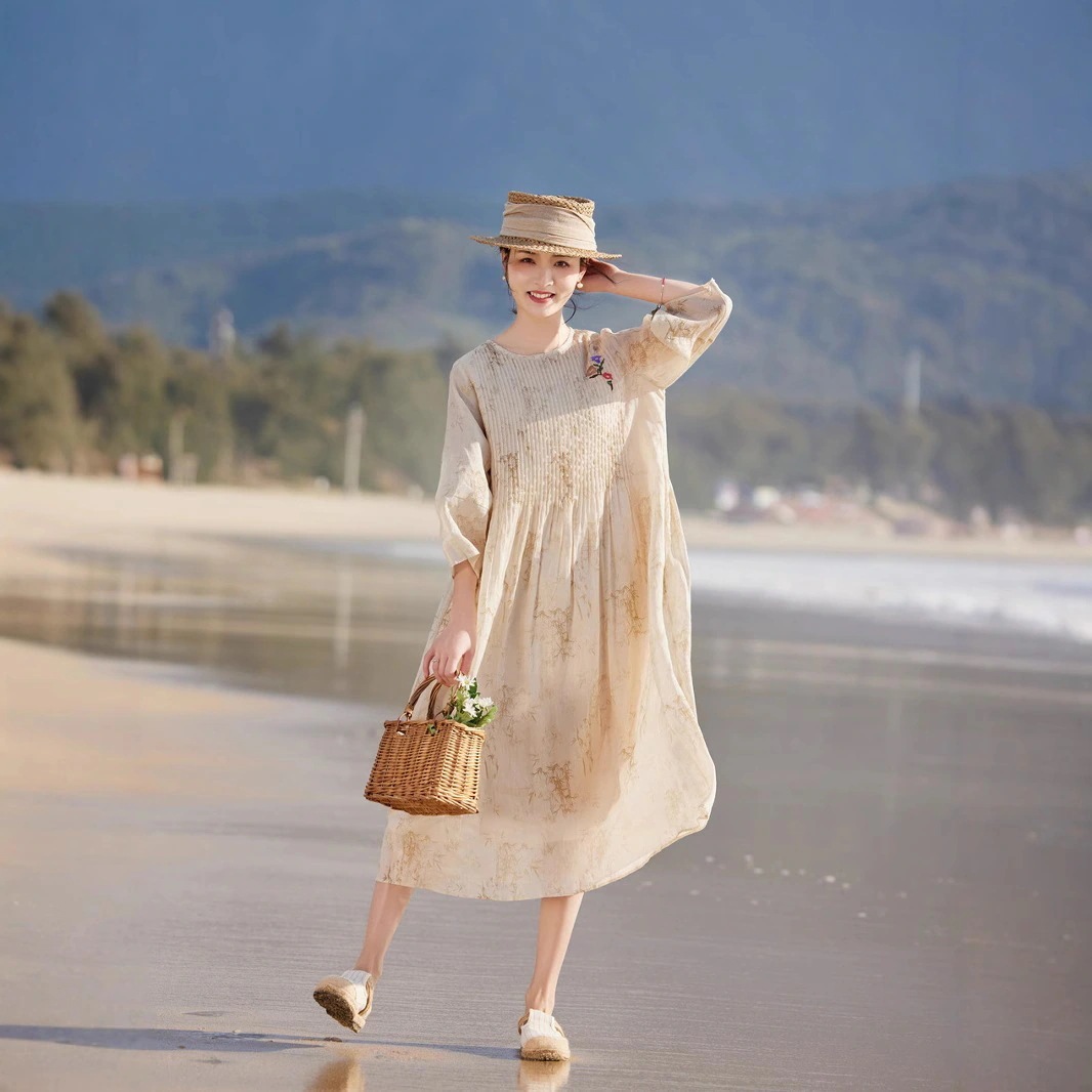 2025 新作 ワンピース 夏 半袖 長袖ワンピース ロングワンピース ロング シフォンワンピ ベアワンピ レースワンピ ドレス パーティードレス2025夏のルーズウエストvネックスリムラミ