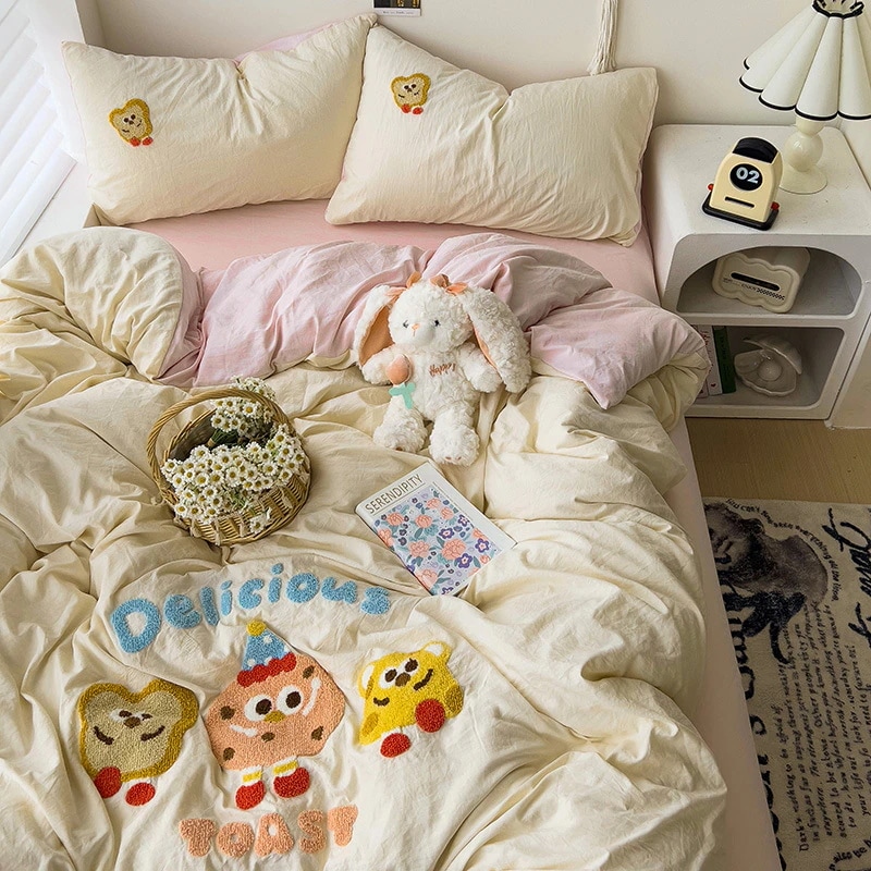 新商品超スーパーウォッシュドコットンタオルソーン懸垂4点セットかわいいコミックキルトカバーソフトベッド学生寮3時セット