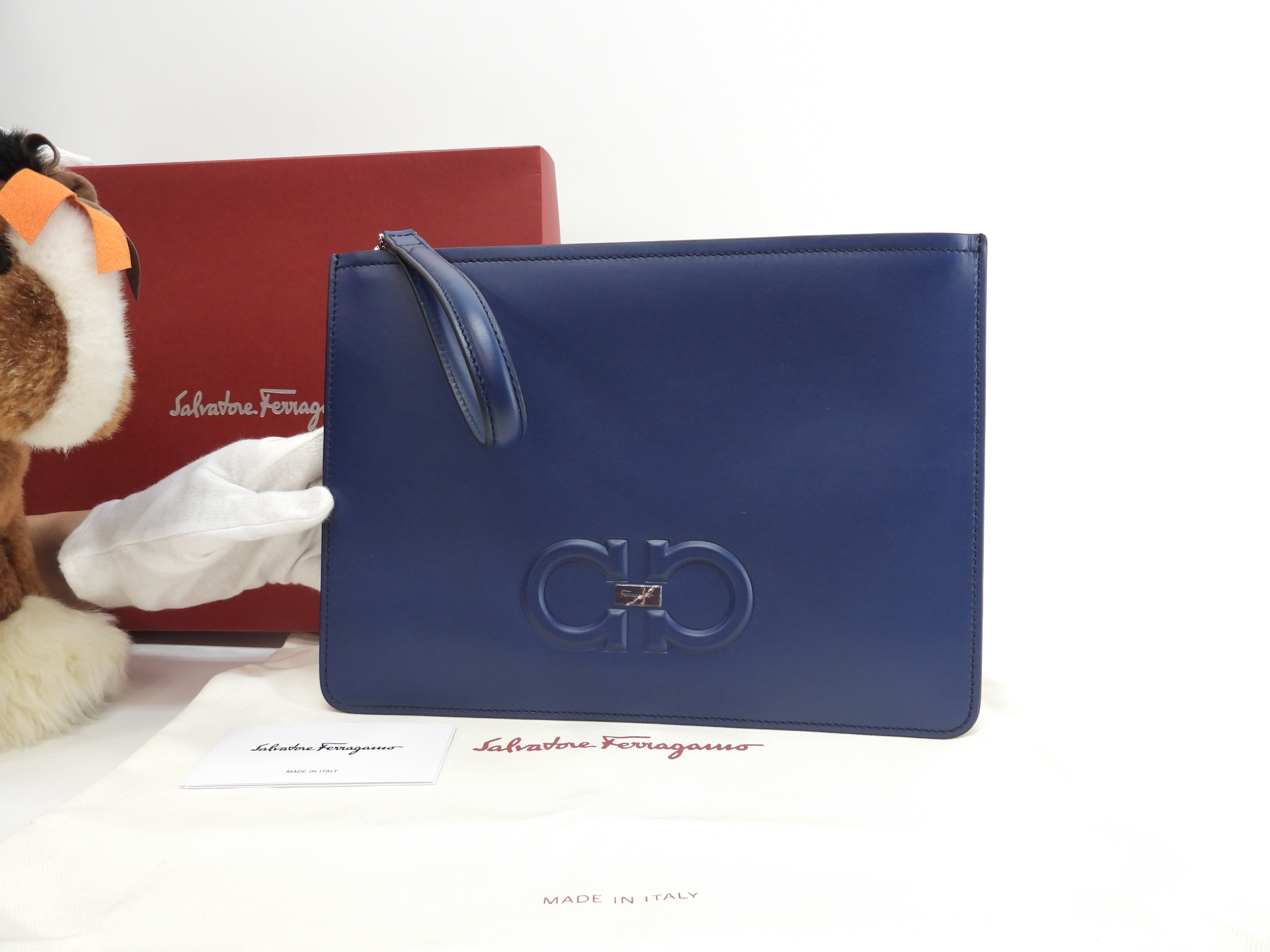 クラッチバッグ スムースレザー 青 セカンドバッグ 新品@GG-24A124