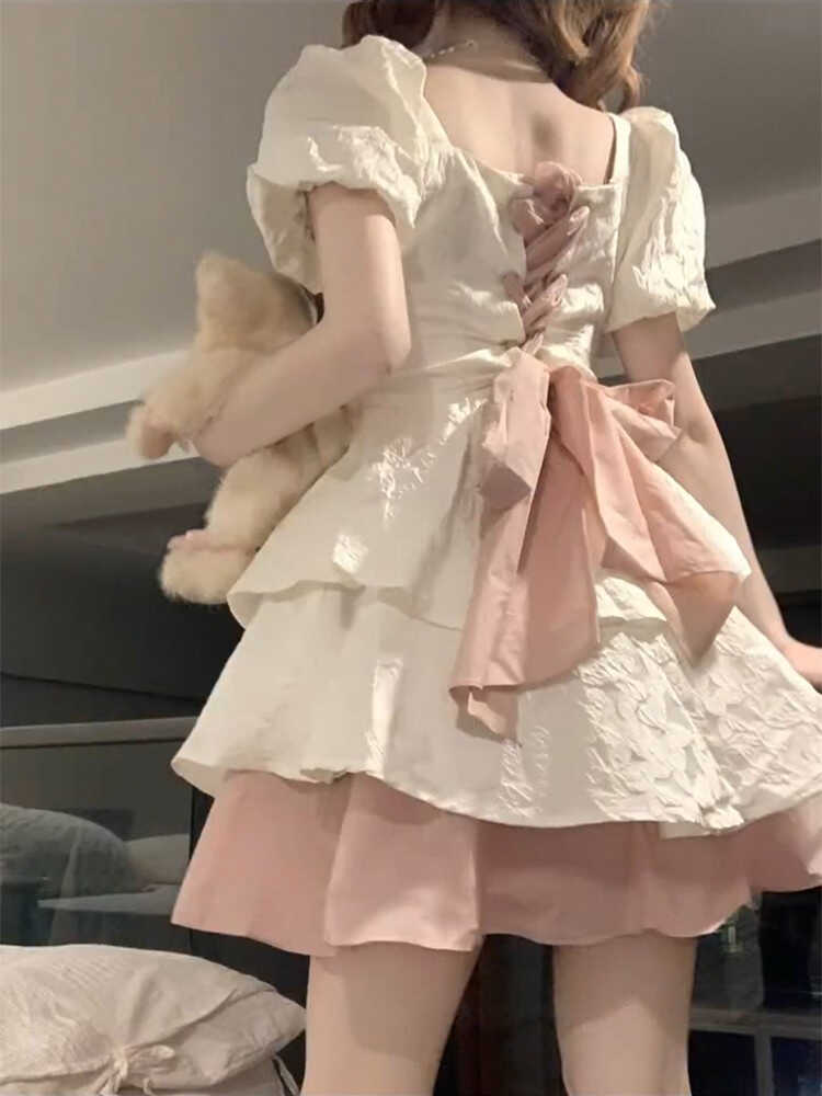 ティーブレイク初恋パフスリーブドレスレディース夏リトルプリンセスケーキチュチュスカート