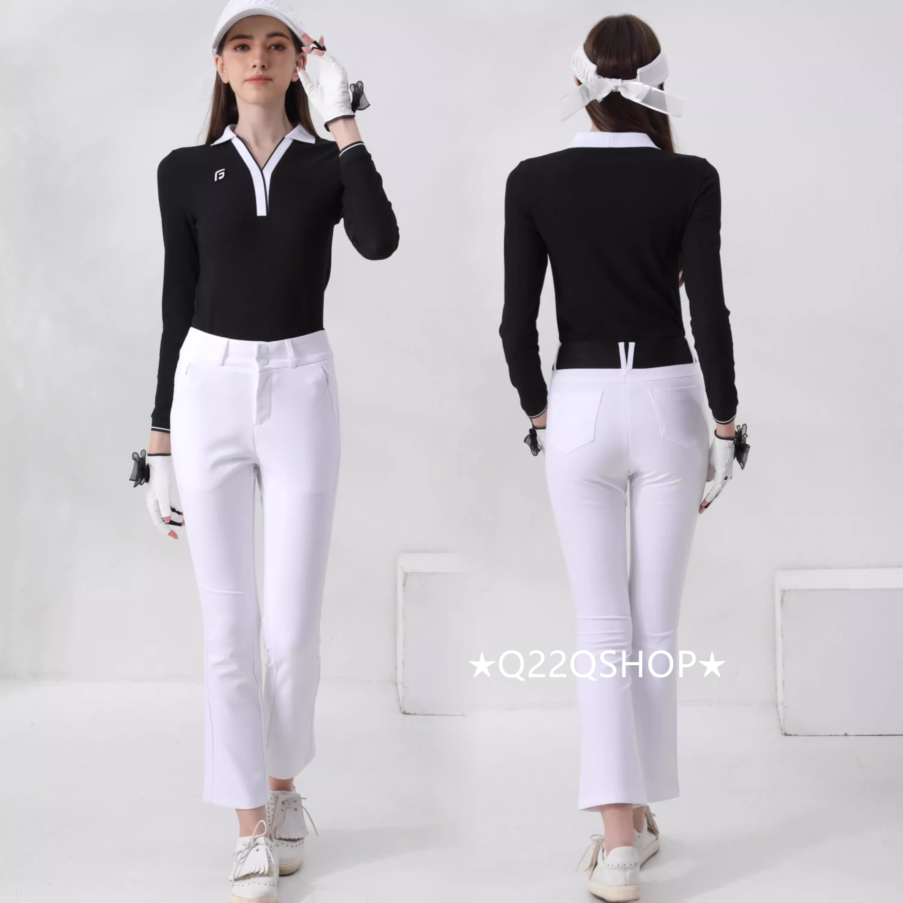 ゴルフウェア 春夏 秋冬 上下セット レディース スポーツウェア トップス Tシャツ 長袖 パンツ 長ズボン 黒 白 黄色 セットアップ 春 女性 テニスウェア 速乾 通気性 韓国風