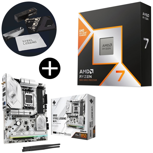 Ryzen 7 9800X3D CPU + ASRock B850 Steel Legend WiFi ATXマザーボード + ASRockオリジナルマウスパッド セット 64,620円