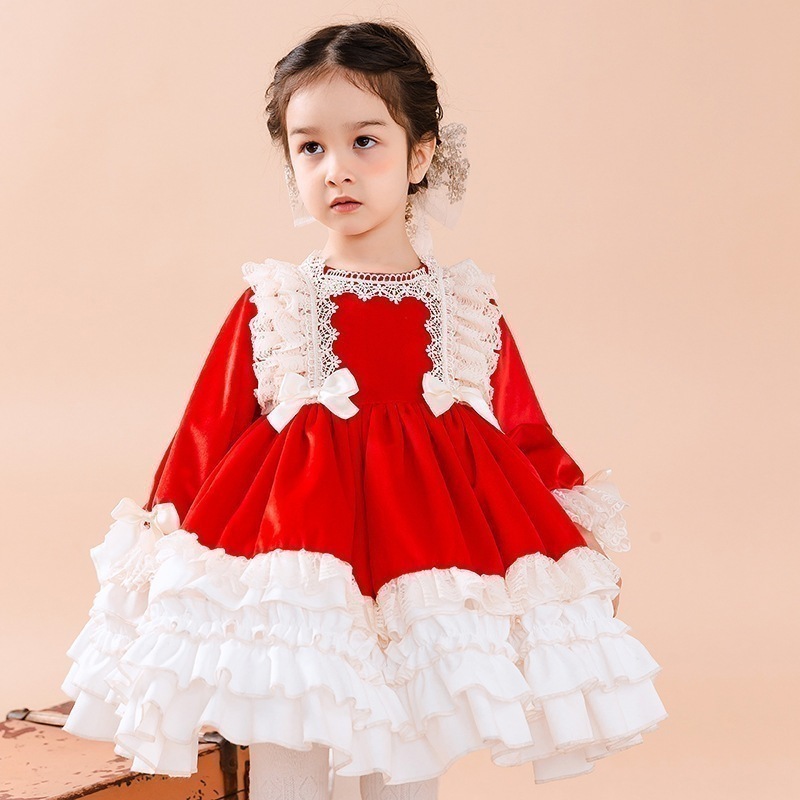 大紅色ケーキフリルドレス プリンセス款 誕生日パーティードレス 子供用 ロリータ ハロウィン クリスマス 5,255円