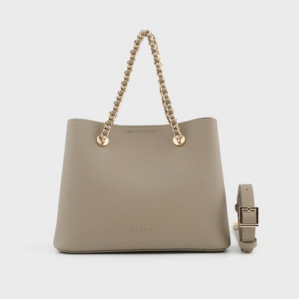 [モナサック] モナックカメリー牛革チェーンショルダーバッググレー AL28-2813-GA