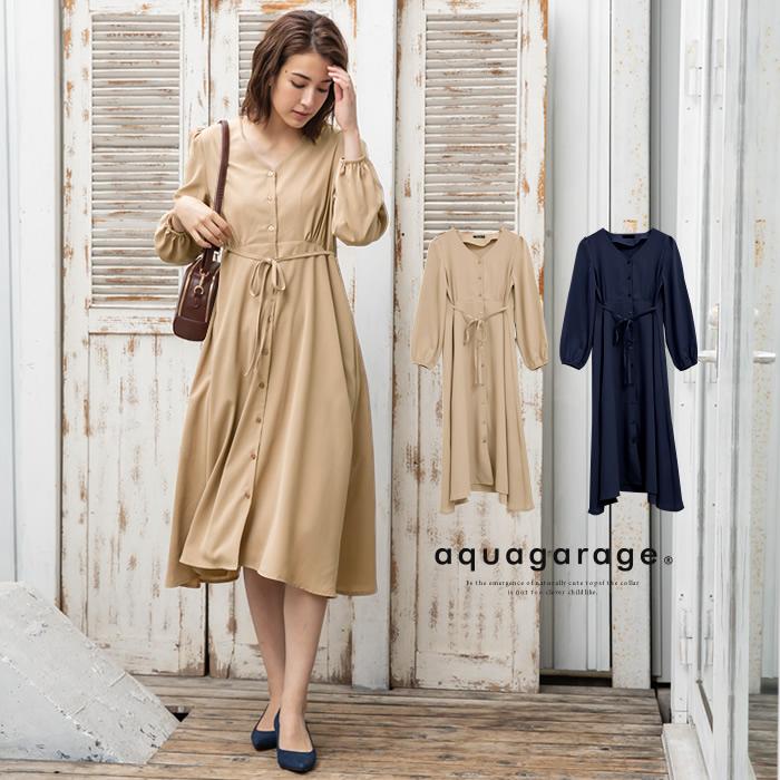 【迅速出荷】販売最低価 ! ワンピース ワンピ レディース M L ロング丈 春 秋 長袖 長そで きれいめ フェミニン 上品 清楚 可愛い 体型カバー 二の腕カバー