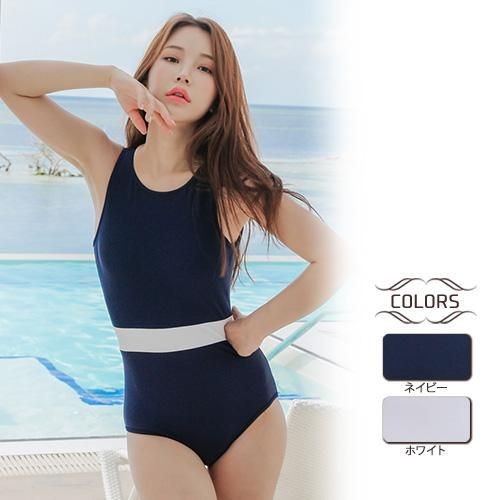 【グラシア】 水着 ハイウエスト レディース ビーチウェア スイムウェア 流行 海 プール モノキニ カット 細見え シンプル 軽やか 切り替え ネイビー ホワイト S M L モノキニ