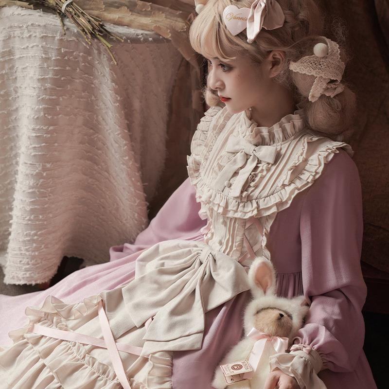 【3日で出荷】20新型クリームop長袖スカートフレッシュでかわいいlolita甘い妹スカート6123