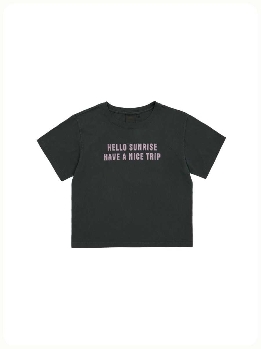 HELLO SUNRISE P-dyed VTG Typo Logo Tee(W) Charcoal