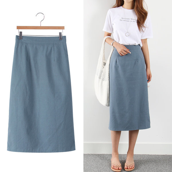 リネン/Hライン/後ウエストバンディング/スカート/大/~3XL/リネン/ミディスカート/夏·スカート
