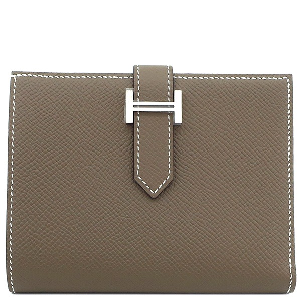エルメス HERMES 二つ折り財布 ベアンコンパクト ヴォーエプソン エトゥープ シルバー金具 新品 未使用 グレージュ W刻印（2024年製） 【箱】【中古】 247,200円