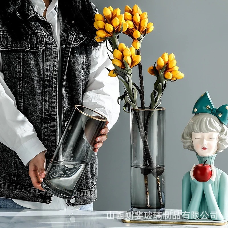 【20点セット】【送料無料】蒔金北欧ライト贅沢花瓶ガラス透明花瓶リビング生け花置物富貴竹ドライフラワー大花瓶