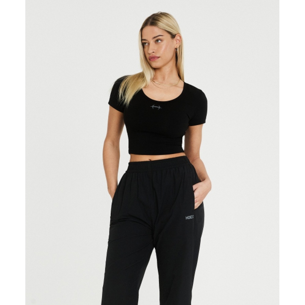 HDEX 女性用シンボルディープネッククロップショートスリーブ (ブラック)
