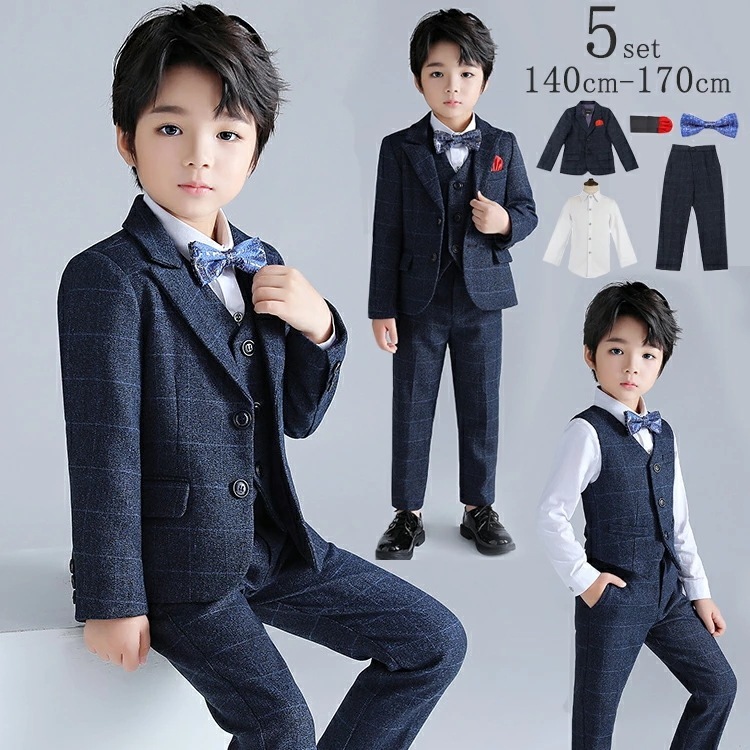 男の子 フォーマルスーツ 5点セット ジュニア 150 160 165 入学式 卒業式 ピアノ発表会 結婚式 冠婚葬祭 子供服 韓国 フォーマル ジャケット 白シャツ ワインシャツ ベスト パンツ セ