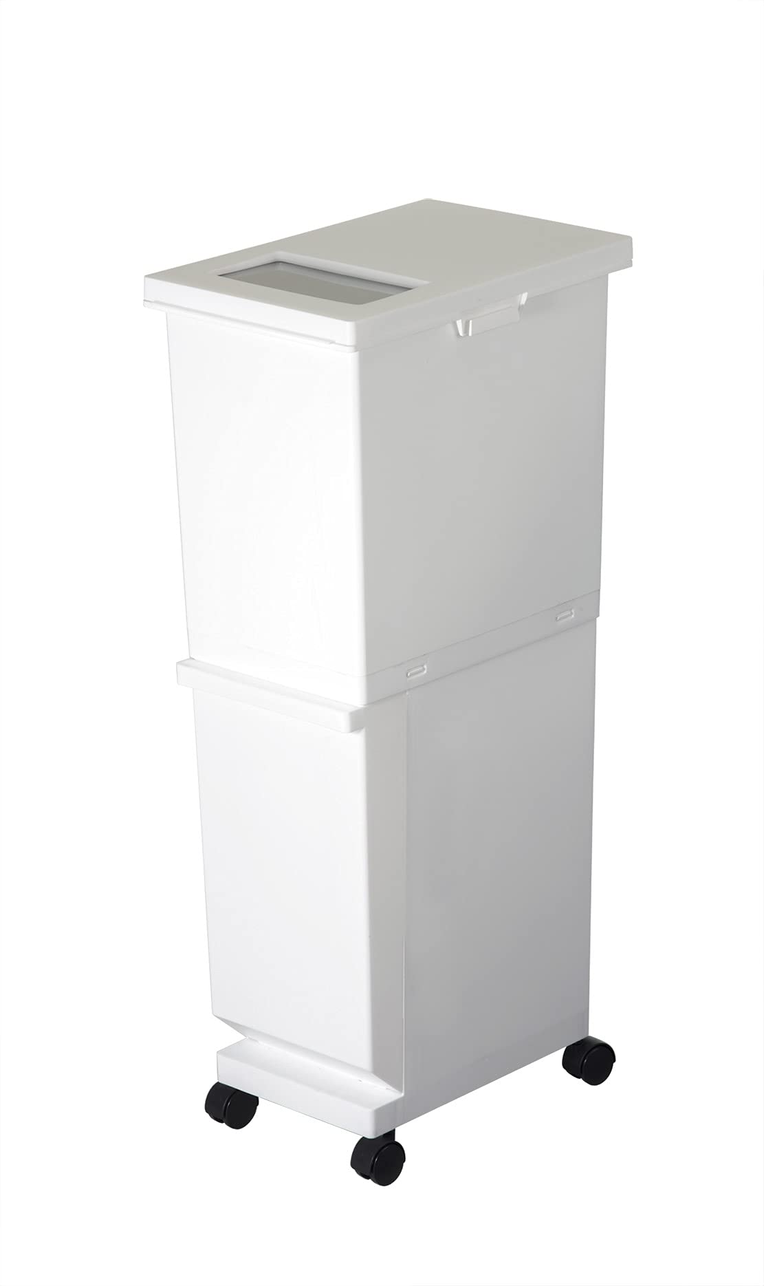 新輝合成(Shinki Gosei) トンボ ユニード ゴミ箱 2段 分別 蓋を開けずにごみを捨てられる スリム キャスター付 55リットル ホワイト 奥行41×横27×高さ87cm 蓋付き 日本製