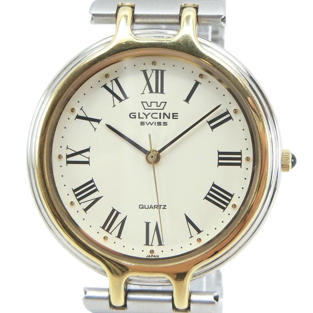 GLYCINE グリシン 腕時計 ステンレススチール クオーツ アナログ表示 メンズ ホワイト文字盤 中古品