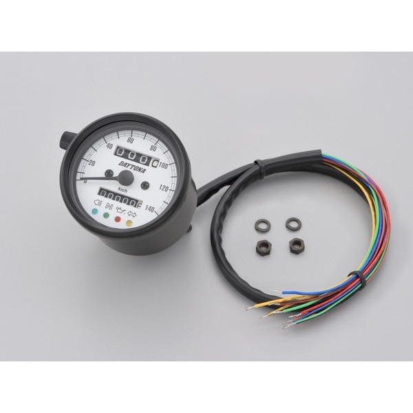 D15628 機械式スピードメーター φ60 ホワイトLED照明(インジケーター付き) ブラックボディ/ホワイトパネル 140km/h 8,573円