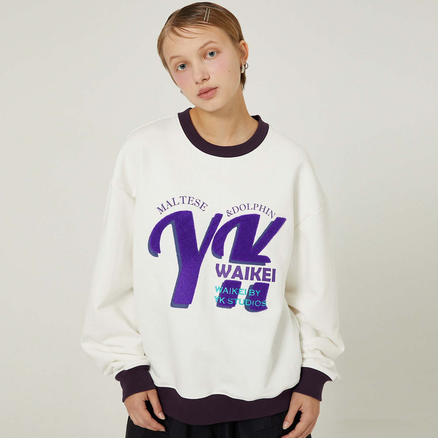 YK boucle artwork sweatshirt WHITE