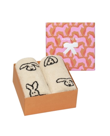 【韓国雑貨】うさぎフェイス タオル 2枚セット ギフト用 ふわふわコットン (40cm x 80cm)
