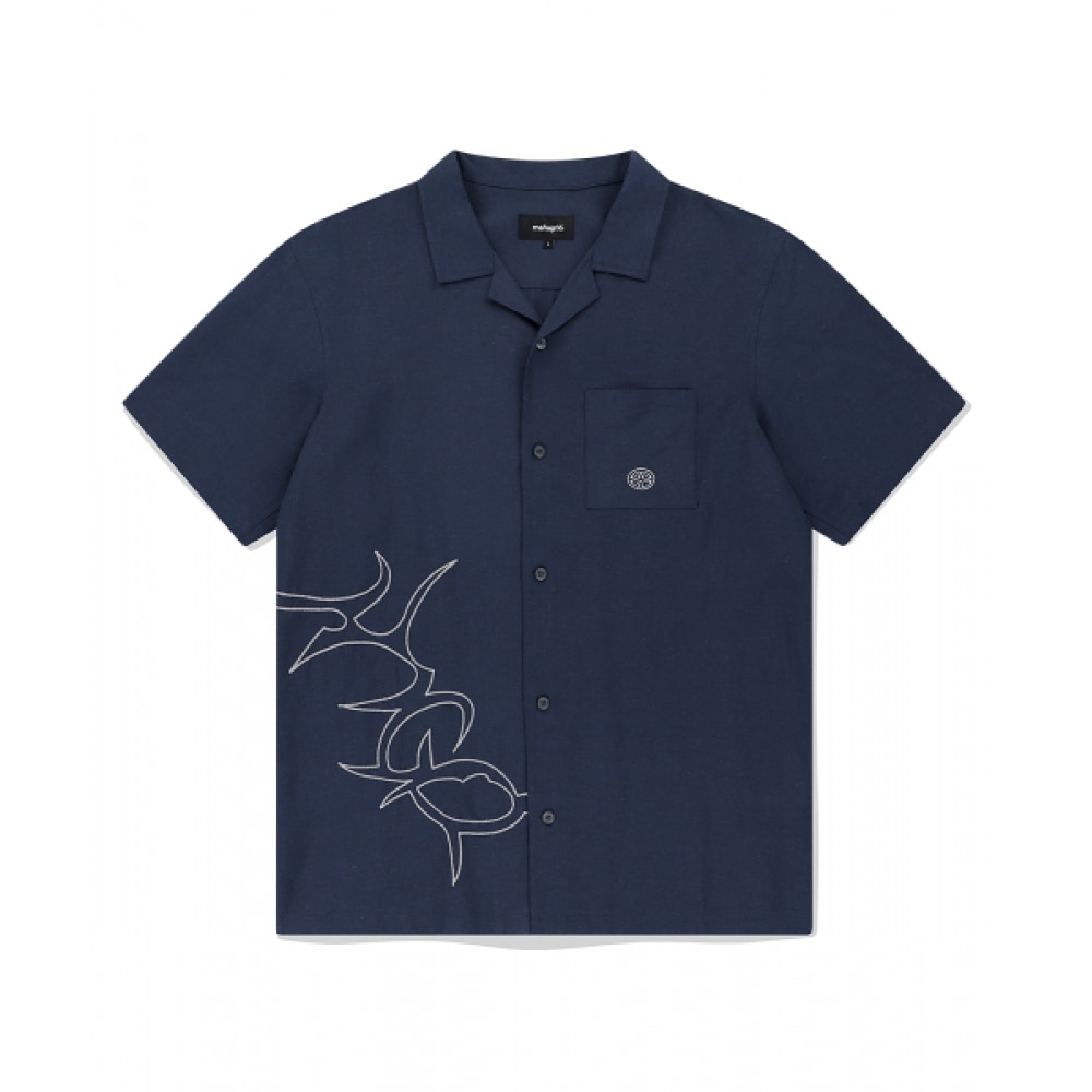 マハグリッドマルチロゴリネンハーフシャツネイビー (MG2EMMW361A)