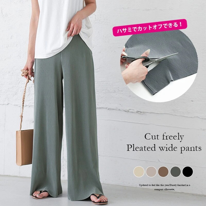 日系無地ズボンレジャーゆったりファッション伸縮性のあるウエストベロアフレアパンツ接触冷感ボトムスひんやりボトムスXFZ43 母の日 母の日-0003740