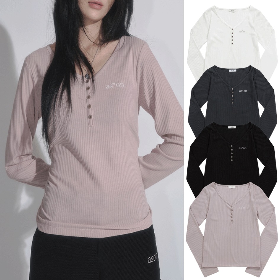 25ss WISH RIBBED BUTTON TEE (2 COLORS)